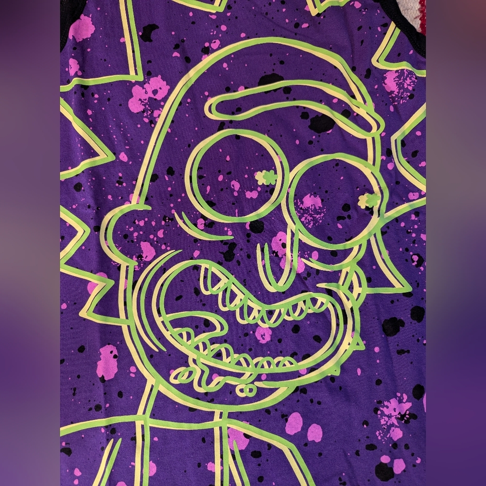 🛸 Rick & Morty Neon Graphic Tank Top – Purple Splatter Streetwear 🛸